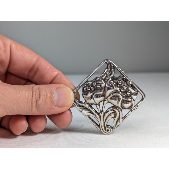 Vintage Danecraft Sterling Silver Poppy brooch, Square flower brooch gift for - Picture 4 of 8